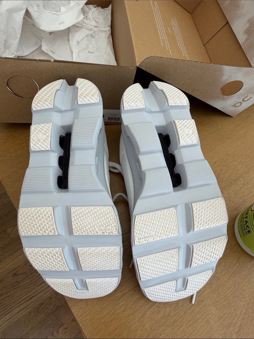 On Running WOMENS White and Light Gray cloudmonster Sneakers - Picture 4 of 5